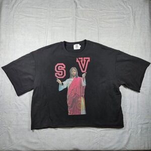 Saint Vanity SV Jesus Graphic Short Sleeve Cropped Sweatshirt Black‎ XL Raw Hem
